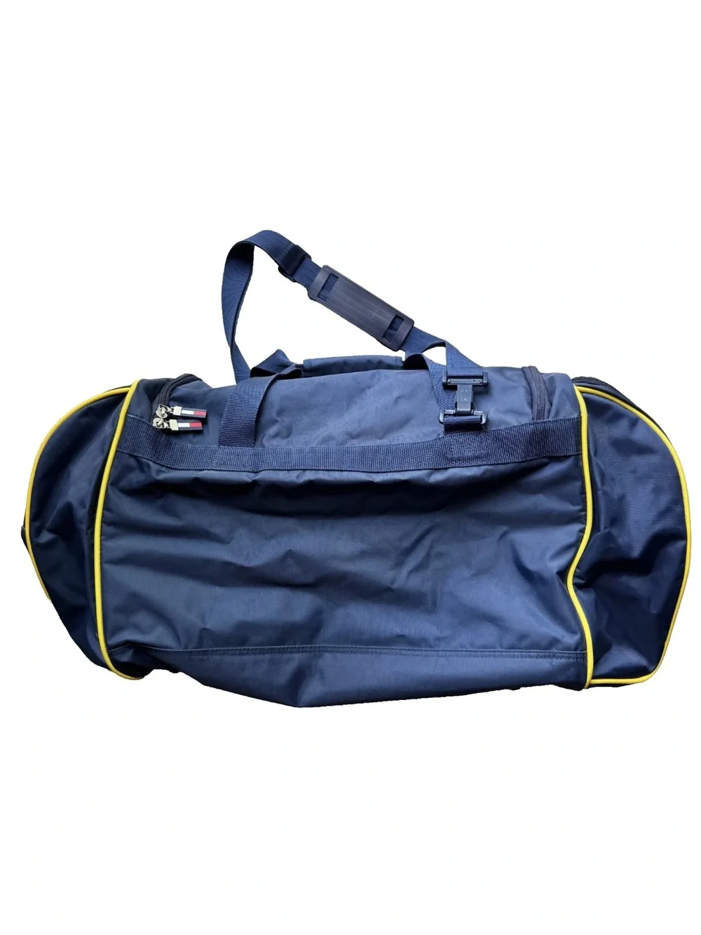 Vintage Tommy Hilfiger Athletics Duffel Bag Navy Blue Yellow Y2K Travel Gym